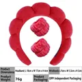 Pink plush spa headband and wristband set made of absorbent bubble flannel fabric - 3-Piece Headband and Wristbands Set (7#) / Red