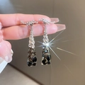Long gradient rhinestone drop earrings with elegant grey to black crystal tassels - 81# Silver Needle-Black-Rhinestone Triangle-Gradient Luxury