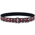 Adjustable kids elastic belt in black with pink and white star patterns and metal buckle - Red Star
