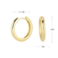 Makroaufnahme der 18mm Gold-Creolen mit Maßen und polierter Oberflächenstruktur - 14mm / 925 Silber Gelbgold beschichtet