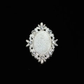 Silver vintage oval alloy brooch with sparkling rhinestones and baroque style frame - Silver Base