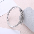 Silver cable wire twisted stainless steel open bangle with industrial minimalist design - Steel