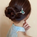 Silver butterfly hair stick with green beads and white pearls for Hanfu styling - 161# Silver (Green Butterfly Tassel)