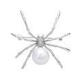 Elegante spilla a forma di ragno in argento con grande perla bianca e cristalli - Ragno / Argento