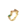 Adjustable gold plated ring with colorful zircon stones in irregular wave design - Adjustable Open / Wavy Colorful Stone Style (CR0494CX)