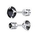 Boucles d'oreilles en argent avec zircon noir rond et fermoir à vis de sécurité - 2mm (1 Pièce) / Zircon Noir Acier