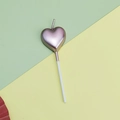 Metallic pink purple heart shaped cake candle with support rod for birthday parties - Heart / Pink