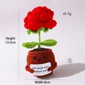 Handmade crochet red flower plant in a brown pot with a cute smiling face and a card - Positive Potted-Red Rose