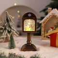 Detail van de verlichte kerstbrievenbuslamp met sneeuwpop en wervelende glittereffecten - Sneeuwpop / Geborsteld Goud Sneeuwpop