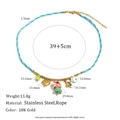 Collana in acciaio inossidabile 18K con corda intrecciata blu e pendenti colorati - Collana / Blu/Oro