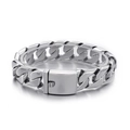 Bracelet gourmette en acier inoxydable argenté poli et givré pour homme tendance - 17mm / 22cm / Poli (KB43748-D)