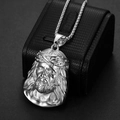 Silver Jesus piece pendant necklace in stainless steel with crown of thorns detail - Polished Pendant / Steel Smooth
