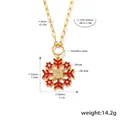 Golden stainless steel necklace featuring a red oil drip snowflake pendant with zircons - Red Snowflake
