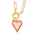 Collana a catena a graffetta dorata con pendente a cuore in smalto rosso e zirconi bianchi - Rosso