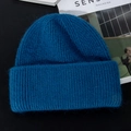 Close-up of deep blue fuzzy knit beanie showing thick long rabbit fur texture and soft weave - M (56-58cm) / Peacock Blue