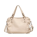 Beige Tragetasche aus Leder mit Ledermuster, Metallnieten und abnehmbarem Gurt - Gebrochenes Weiß