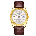 Montre quartz homme avec boîtier doré, cadran blanc serti de diamants et bracelet cuir brun - Bracelet Marron Boîtier Or Cadran Blanc Homme