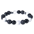 Detail view of handmade 10mm lava rock and tiger eye beaded bracelet with silver spacers - White Howlite Bracelet