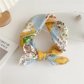 Colorful patchwork scarf with blue check, yellow grid, and floral print patterns - Patchwork Yellow Floral