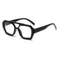 Retro geometric black square sunglasses with thick frame and double bridge design - Black Frame Clear Lens