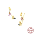 Golden S925 sterling silver C-shaped hoop earrings with colorful rectangular gemstones - Style 6-Colorful Zirconia Ear Climbers / Gold