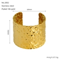 Detailed view of wide 18K gold-plated stainless steel cuff with hammered texture finish - Gold (ZB2002G)