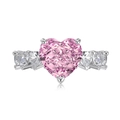 Luxury S925 sterling silver ring with large heart-shaped pink zircon and side stones - Pink Zirconia / DY120971