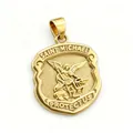Collier bouclier doré Saint Michel Archange avec gravure religieuse protect us - Pendentif Bouclier Saint Michel - Or (Sans Chaîne)
