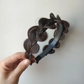Handmade dark brown braided headband with non-slip teeth for high skull top look - Sandwich Twist Braid (4.5CM Wide) / Black Brown