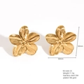 Vintage 18K gold plated stainless steel floral earrings with textured 30mm flower petals - E664-25(Large Five-Petal Flower)