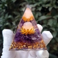 Handmade amethyst crystal pyramid with gold foil and lotus base ornament decoration - QK24 Small Leaf Pink / 6cm