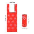 Biodegradable red pet waste bag with sun smile pattern and detailed product dimensions - 1 Micron Biodegradable Red Vest