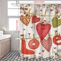 Artistic shower curtain with red heart and LOVE text, size 180cm x 180cm for bathroom decor - 90*180cm / Teal