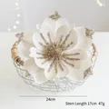 White velvet artificial Christmas Magnolia flower with silver glitter details, 24cm diameter - White