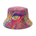 Detail of artistic bucket hat with colorful psychedelic print and realistic eye pattern - M(56-58cm) / Giant Realistic Eye (D)