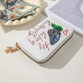 White PU leather mini wallet featuring colorful butterfly print and clover zipper charm - Multi-C (White Butterfly)