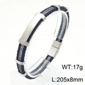 Bracciale hip-hop da uomo in pelle intrecciata con placca curva in acciaio inossidabile - Colore Acciaio (KB179919-JR)