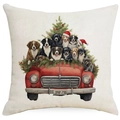 Housse de coussin Noël camion rouge vintage avec motifs de chiens et sapin décoré - Style de Chien de Camion 8 / 45*45cm Lin simple face