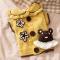 Yellow knit pet sweater with ruffle collar and cute brown bear hat set for small dogs - XS (1-4 lb) / Rocker Yellow