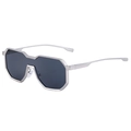Steampunk irregular silver metal sunglasses with dark grey lenses in a 45-degree side view - C4 Matte Silver 3 Gray
