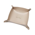 Square beige PU leather storage tray with gold logo and elegant metal snap buttons - Apricot