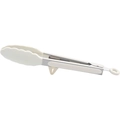 Pinza de cocina de silicona blanca con mango de acero y soporte integrado - Blanco