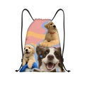 Λεπτομέρεια σακιδίου με κορδόνια και χαριτωμένα σκυλάκια από ανθεκτικό ύφασμα Oxford - Στυλ Κολάζ Τέχνης Σκύλων (jiayingskd25)