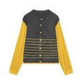 Cardigan in maglia da donna con bottoni gialli e dettagli a contrasto grigi - S / Giallo