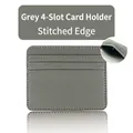Gray faux leather slim card holder with four slots and durable stitched edges - Gray