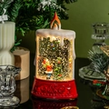Candela di Natale luminosa con scena di Babbo Natale e glitter con calda fiamma LED - Ragazzo con Albero di Natale