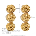 18K gold plated stainless steel earrings with three linked hammered textured discs - Triple Hammered Disc Drop Earrings - Gold