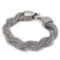 Sleek silver stainless steel twisted snake chain bracelet with polished lobster clasp - Silver Twisted Mesh Style (KB49004-D)
