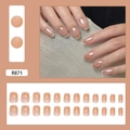 Kurze French Press-on Nägel mit Nude-Basis und weißen Spitzen, 24 Stück Set R871 - R871 Minimalistisch Französisch (Kleber-Stil)