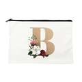 Canvas makeup bag with gold letter B and elegant floral patterns on a white background - Letter B